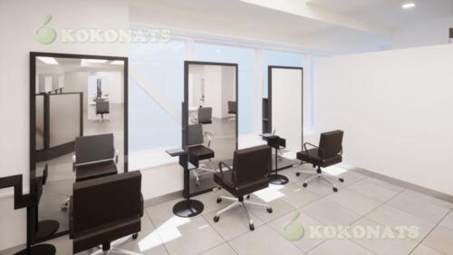 美容室 内装建築パース｜セット面配置と動線計画を可視化した3DCG