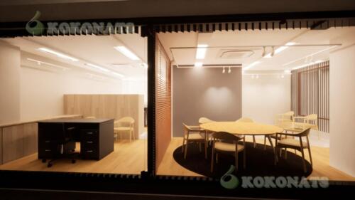 オフィス内装建築パース｜執務スペースと会議室を分節した空間構成