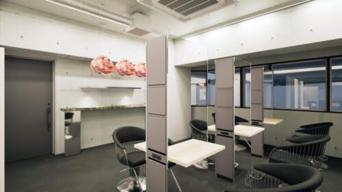 美容室 内装建築パース｜半個室セット面とコンクリート打放し空間