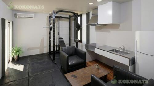 ホームジム併設の住宅内多目的スペース 内観パース